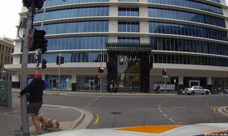 Clip hài hước người đi bộ mải mắng tài xế nên va vào cột đèn 