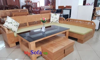Bộ sofa góc chất liệu gỗ có kiểu dáng đơn giản nhưng vô cùng tiện dụng, phù họp với hầu hết các loại không gian phòng khách.