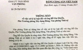 Bắt nguyên cán bộ Văn phòng Tỉnh ủy Thái Bình