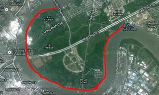 Bán đảo Thủ Thiêm được bao quanh bởi sông Sài Gòn. Ảnh: Google maps