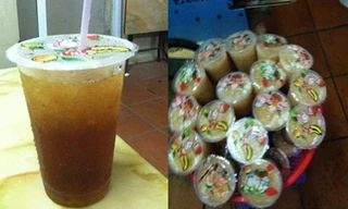  Trà đào đóng hộp sẵn bán với giá 6 nghìn đồng/hộp.