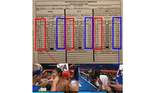 Màu sắc góc ngồi của 2 võ sĩ bị lộn trong bảng điểm của trọng tài