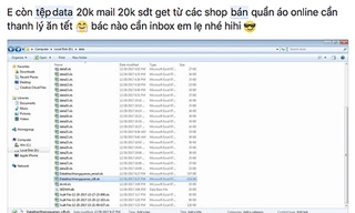 Một bài rao bán dữ liệu khách hàng gồm số điện thoại và email lấy từ các fanpage và nhóm Facebook.