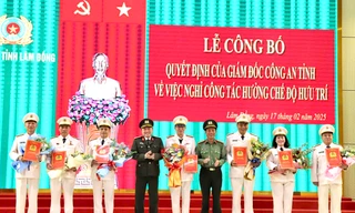 Công an Lâm Đồng trao quyết định nghỉ công tác, hưởng chế độ hưu trí cho 21 cán bộ