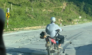 Đường đèo Lò Xo xuất hiện nhiều vết nứt dài, đứt gãy