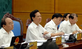Thủ tướng Nguyễn Tấn Dũng và các Phó Thủ tướng: Nguyễn Xuân Phúc, Hoàng Trung Hải, Vũ Văn Ninh tại phiên họp Chính phủ tháng 9/2014. Ảnh: Đoàn Bắc