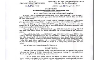 Thu hồi sản phẩm không bảo đảm an toàn của Công ty TNHH Hoàng ZN