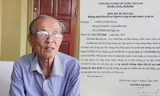 Cụ ông 83 tuổi ở Nghệ An viết đơn tự nguyện không nhận tiền hỗ trợ do ảnh hưởng COVID-19