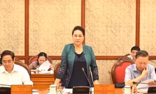 Chủ tịch Quốc hội Nguyễn Thị Kim Ngân (đứng) phát biểu, cho ý kiến về Đại hội tỉnh đảng bộ Lạng Sơn lần thứ XVII .Ảnh: Đ. Quang 