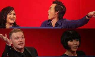 Hai đội chơi Việt Hương - Hoài Linh (ảnh trên) và Kyo York - Trác Thuý Miêu trong tập 10.