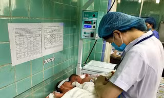 Nhân viên y tế chăm sóc các bé sơ sinh của sản phụ sinh 3 hiếm gặp (Ảnh TG)