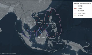 Bản đồ khu vực biển Đông với tuyên bố chủ quyền chồng lấn của các nước khu vực. (Ảnh: CSIS)
