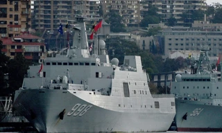 Ba tàu chiến Trung Quốc ở căn cứ hải quân đảo Garden trong chuyến thăm Sydney gây bất ngờ cho dư luận Úc vào tháng trước. (Ảnh: SCMP)