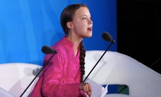 Greta Thunberg trong lúc phát biểu trước khi diễn ra hội nghị thượng đỉnh Liên Hợp quốc về biến đổi khí hậu. (Ảnh: Reuters)