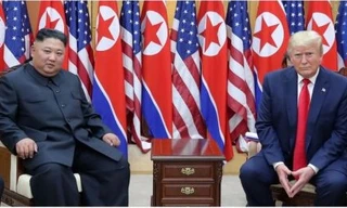 Tổng thống Mỹ Donald Trump cùng Chủ tịch Triều Tiên và 2 ngoại trưởng trong cuộc gặp hôm 30/6 tại Bàn Môn Điếm. (Ảnh: KCNA)