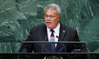 Thủ tướng Tuvalu Enele Sosene Sopoaga phát biểu trước Đại hội đồng Liên Hợp quốc năm 2018. (Ảnh: Reuters)