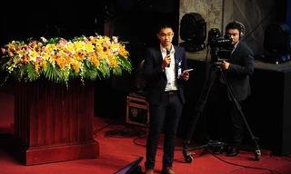 Sinh viên Vũ Đình Hoàng phát biểu tại Đại hội. Ảnh: Duy Phạm