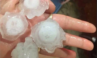 Những hạt mưa đá rớt xuống ở khu vực huyện Xuân Lộc, tỉnh Đồng Nai 