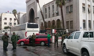 Lực lượng an ninh bên ngoài Điện Công lý ở Damascus sau vụ đánh bom hôm 15/3