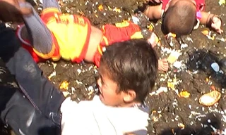 Trẻ em được lăn qua phân bò. Ảnh: Dailymail