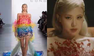 Rosé tiếp tục mặc váy của Công Trí trong MV "Gone", lần này là một thiết kế 7 sắc cầu vồng