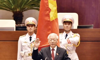 Tổng Bí thư,Chủ tịch nước Nguyễn Phú Trọng tuyên thệ nhậm chức trước Quốc Hội Ảnh: Như Ý