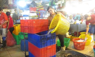 Chị Trịnh Thị Hiếu 40 tuổi, có hơn chục năm kéo cá thuê ở chợ Bình Điền