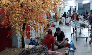 Nhiều người nhà bệnh nhân ở hành lang Bệnh viện Nhân dân 115