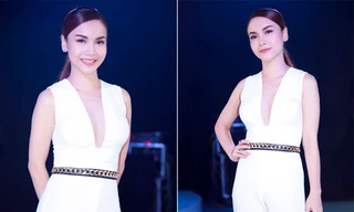 Yến Trang mặc jumpsuit trắng muốt tự thiết kế đi event