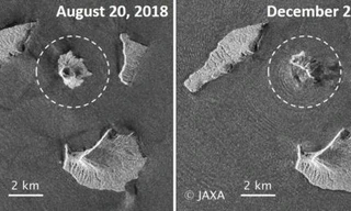 Ảnh chụp từ vệ tinh cho thấy, độ cao của núi lửa đã giảm đáng kể từ tháng 8/2018 cho đến thời điểm xảy ra vụ sóng thần