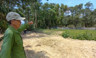 Ông Nguyễn Hoàng Sinh (ở phường Hòa Thọ Tây, quận Cẩm Lệ) bên diện tích đất chưa bàn giao do chưa đền bù thỏa đáng. Ảnh: Nguyễn Thành