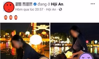 Nữ du khách ngoại quốc ăn mặc phản cảm, để lộ vòng 3 rồi chụp ảnh check-in ở Hội An