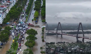 Nước sông Hồng dâng nhanh, lượng mưa lớn khiến nhiều nơi ở Hà Nội bị ngập