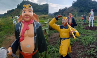 Hết tượng Elsa trên núi lại xuất hiện tượng thầy trò Đường Tăng giữa đồi chè ở Sơn La