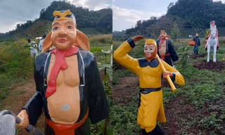 Hết tượng Elsa trên núi lại xuất hiện tượng thầy trò Đường Tăng giữa đồi chè ở Sơn La