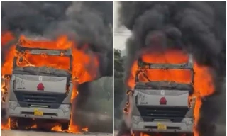 Xe đầu kéo bốc cháy ngùn ngụt trên đường Hồ Chí Minh