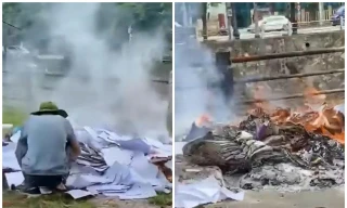 Xôn xao clip nhân viên bệnh viện mang hồ sơ, giấy tờ đốt bên bờ kênh