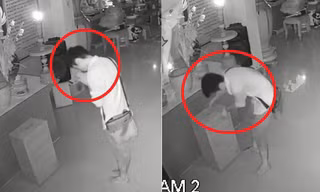 Thanh niên vái lạy trước khi trộm tiền công đức trong chùa