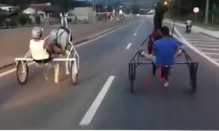 Hai người đàn ông dàn hàng ngang cưỡi ngựa trên phố và cái kết bất ngờ