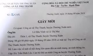 Thực hư vụ hai vợ chồng bị công an mời lên làm việc