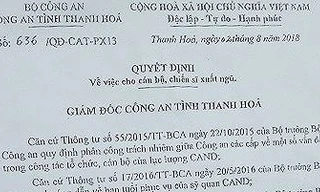 Những căn cứ Công an Thanh Hóa ký quyết định xuất ngũ trung úy công an
