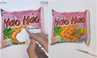 Bất ngờ với bức tranh vẽ gói mì y như thật khiến cư dân mạng ngỡ ngàng