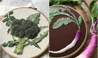 “Vũ trụ” rau củ đẹp và chân thật đến giật mình trên từng khung thêu của nghệ nhân Nhật Bản