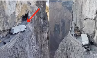 Chỉ vì đi theo ứng dụng chỉ đường, tài xế ở Trung Quốc mắc kẹt xe chênh vênh trên vách núi