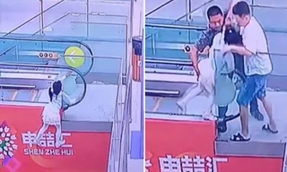 Người đàn ông cứu bé gái lơ lửng ở thang cuốn nhưng bị chỉ trích vì “để tay không đúng chỗ”
