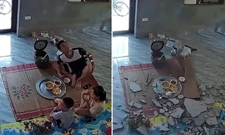 Đang ăn thì nghe thấy âm thanh lạ, người cha phản ứng nhanh giúp 2 con thoát nạn