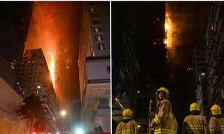 Kinh hoàng ngọn lửa bao trùm tòa nhà chọc trời trong vụ hỏa hoạn ở Hong Kong