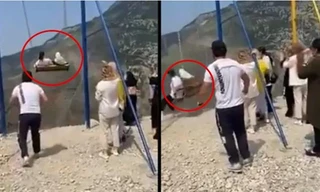 Chơi xích đu ở sát vách núi cao gần 2000 mét, 2 cô gái rơi nhào xuống và cái kết bất ngờ