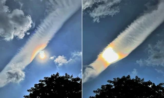 Bầu trời như có vệt bút màu khổng lồ sáng rực, vừa hùng vĩ vừa lạ lùng, là hiện tượng gì?