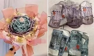 Chồng đặt làm bó hoa tiền trị giá 25 triệu tặng vợ, khi vợ gỡ ra thấy số tiền ít hơn hẳn